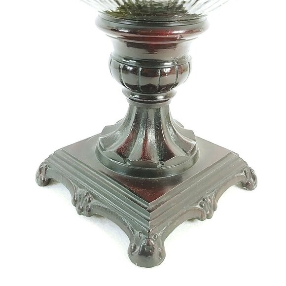 Compote Pedestal Bowl on Ornate Metal Base Table Centerpiece Vintage Decor - Picture 2 of 6